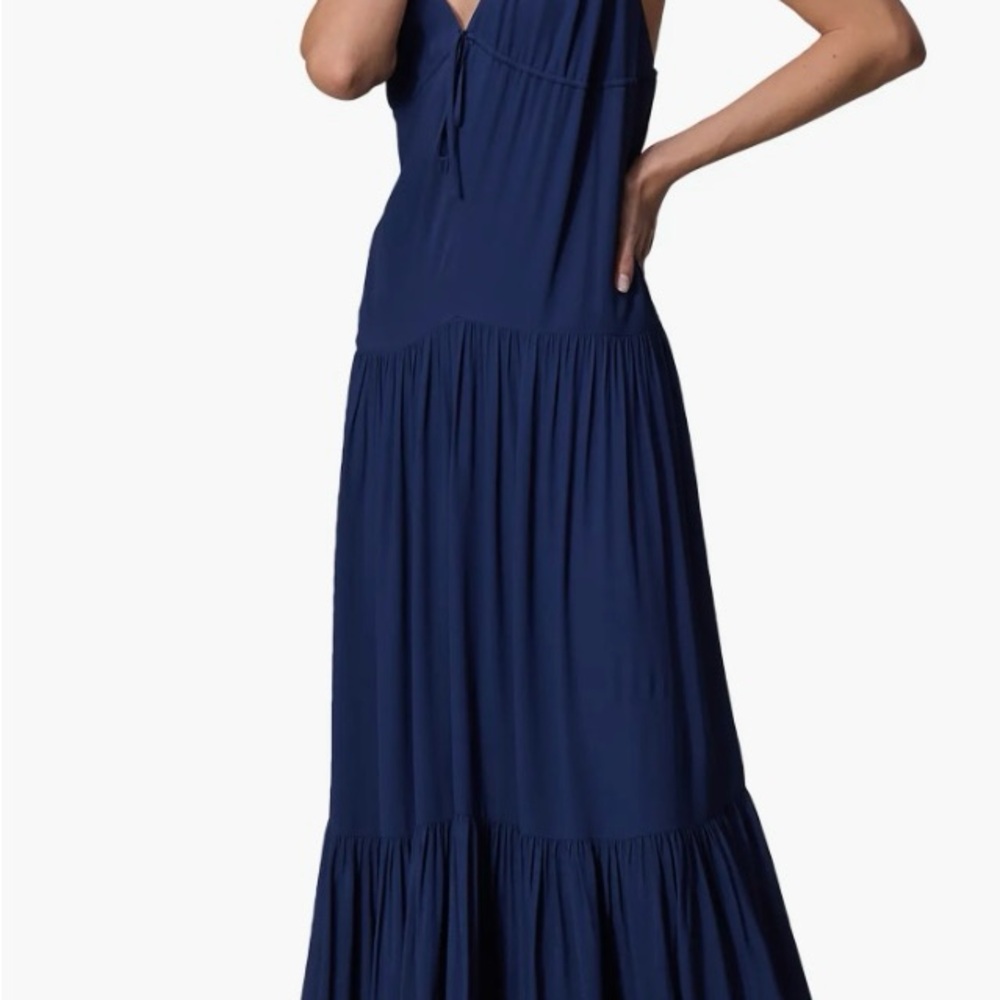 Rag & Bone Blue Pleated Halter Maxi Sundress